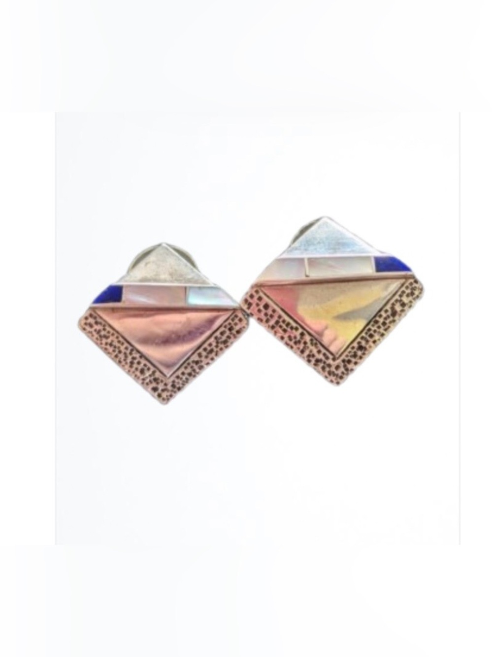 Vintage Native American Mother of Pearl and Lapis Earrings - Picture 16 of 16